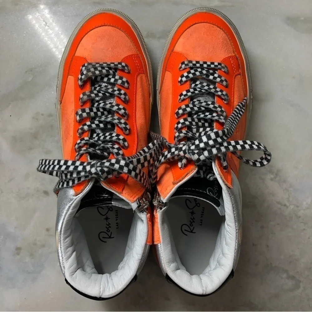 Women’s High-Top Sneakers in Bright Orange with Silver Accent